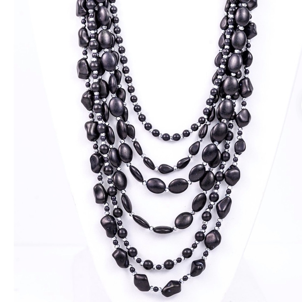 Multi-Layer Black & Silver Beaded Necklace - image 5